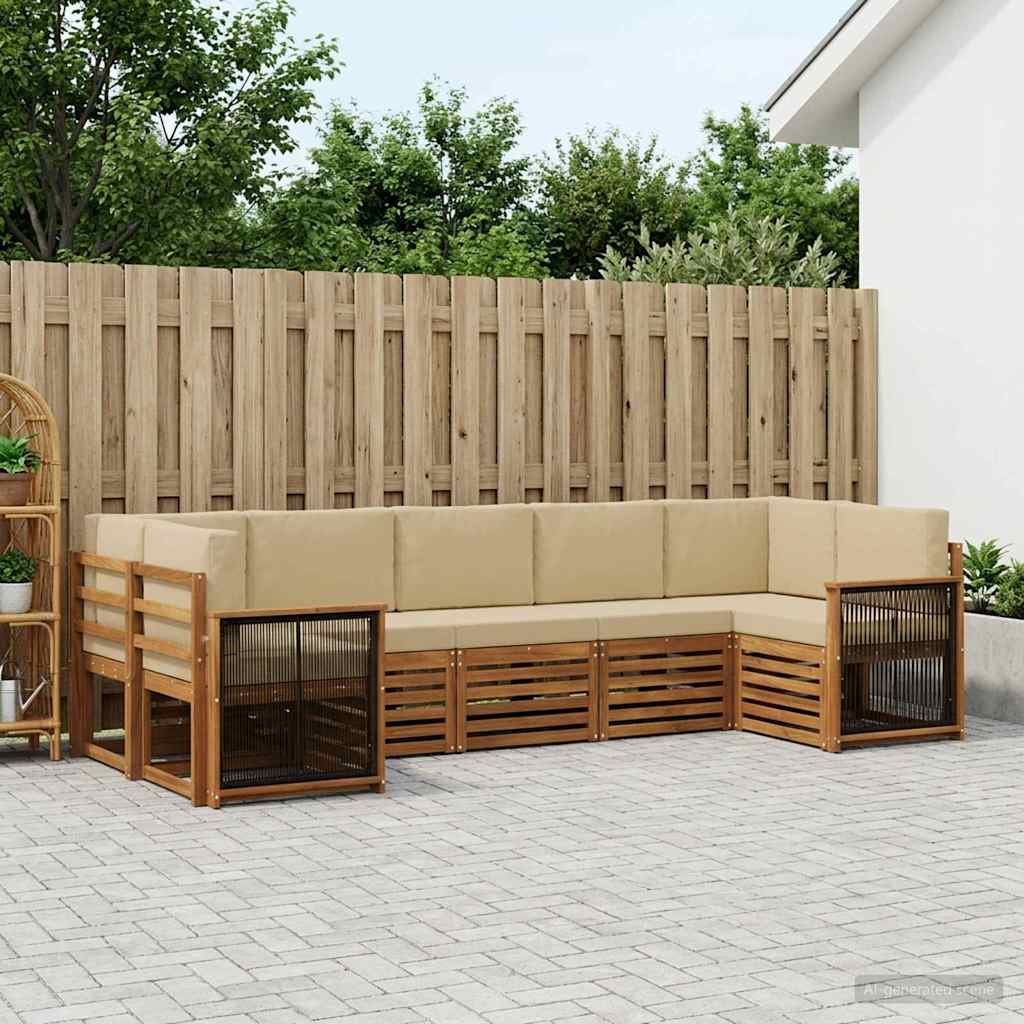 vidaXL Zestaw sofy narożnej z poduszką 6 pcs naturalny