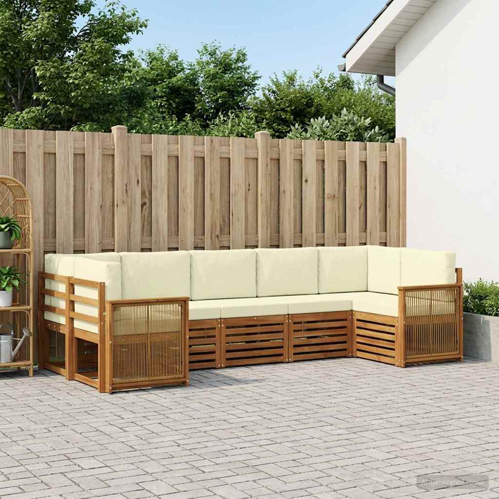 vidaXL Zestaw sofy narożnej z poduszką 6 pcs Naturalny i Kremowy
