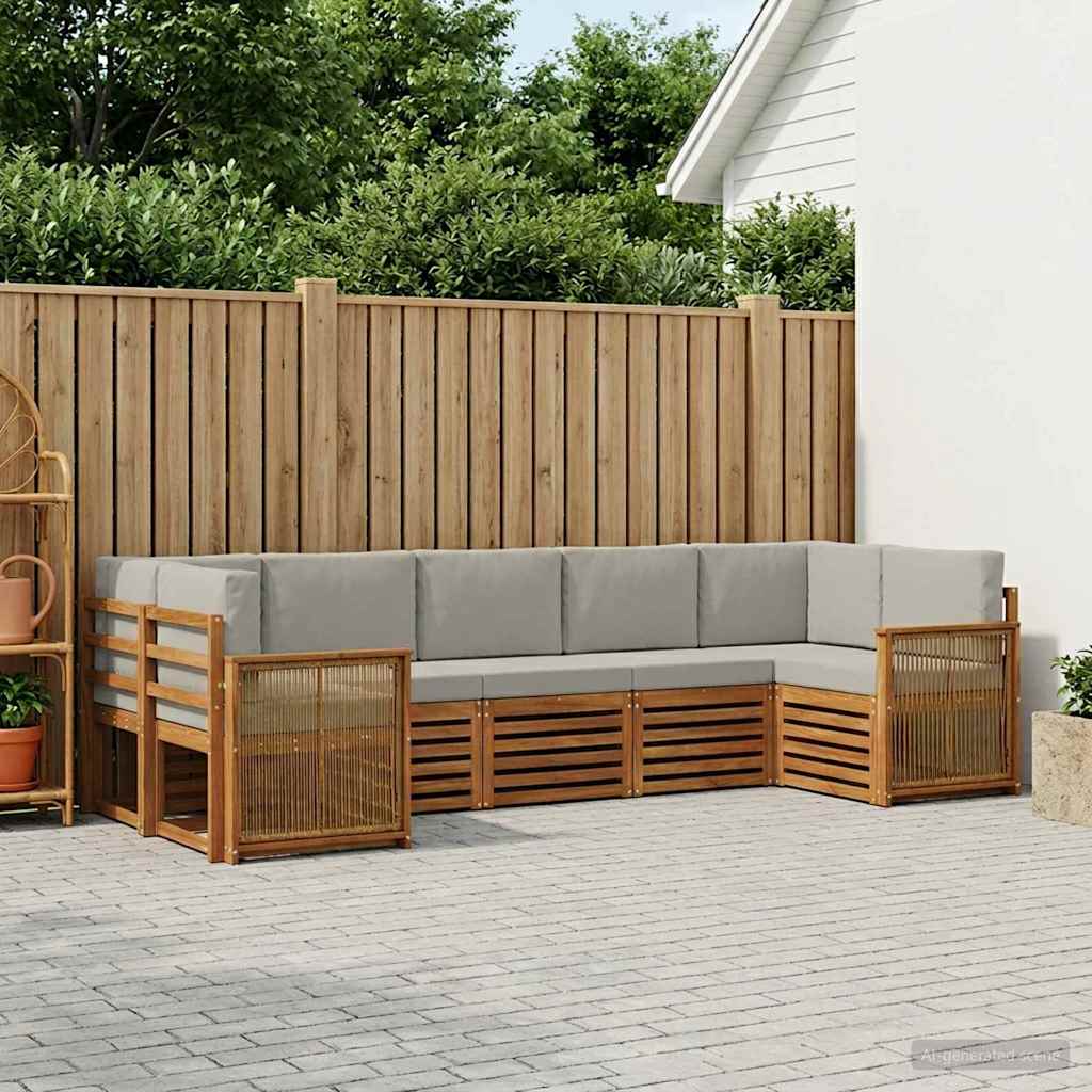 vidaXL Zestaw sofy narożnej z poduszką 6 pcs Naturalny i jasnoszary