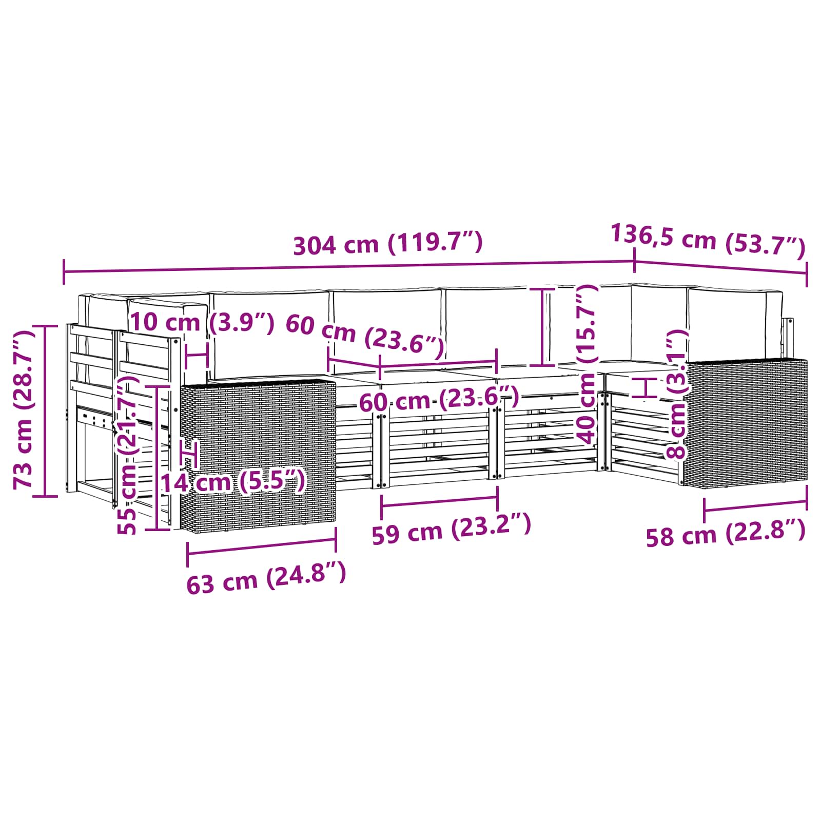 vidaXL Zestaw sofy narożnej 7 pcs Naturalny i Beżowy Poliester