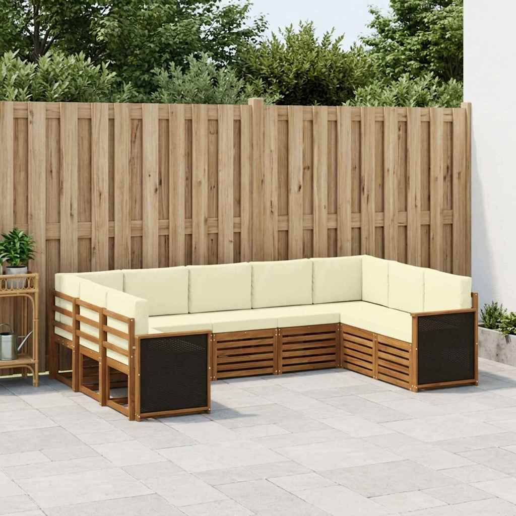 vidaXL Zestaw sofy narożnej z poduszką 7 pcs Naturalny i Kremowy