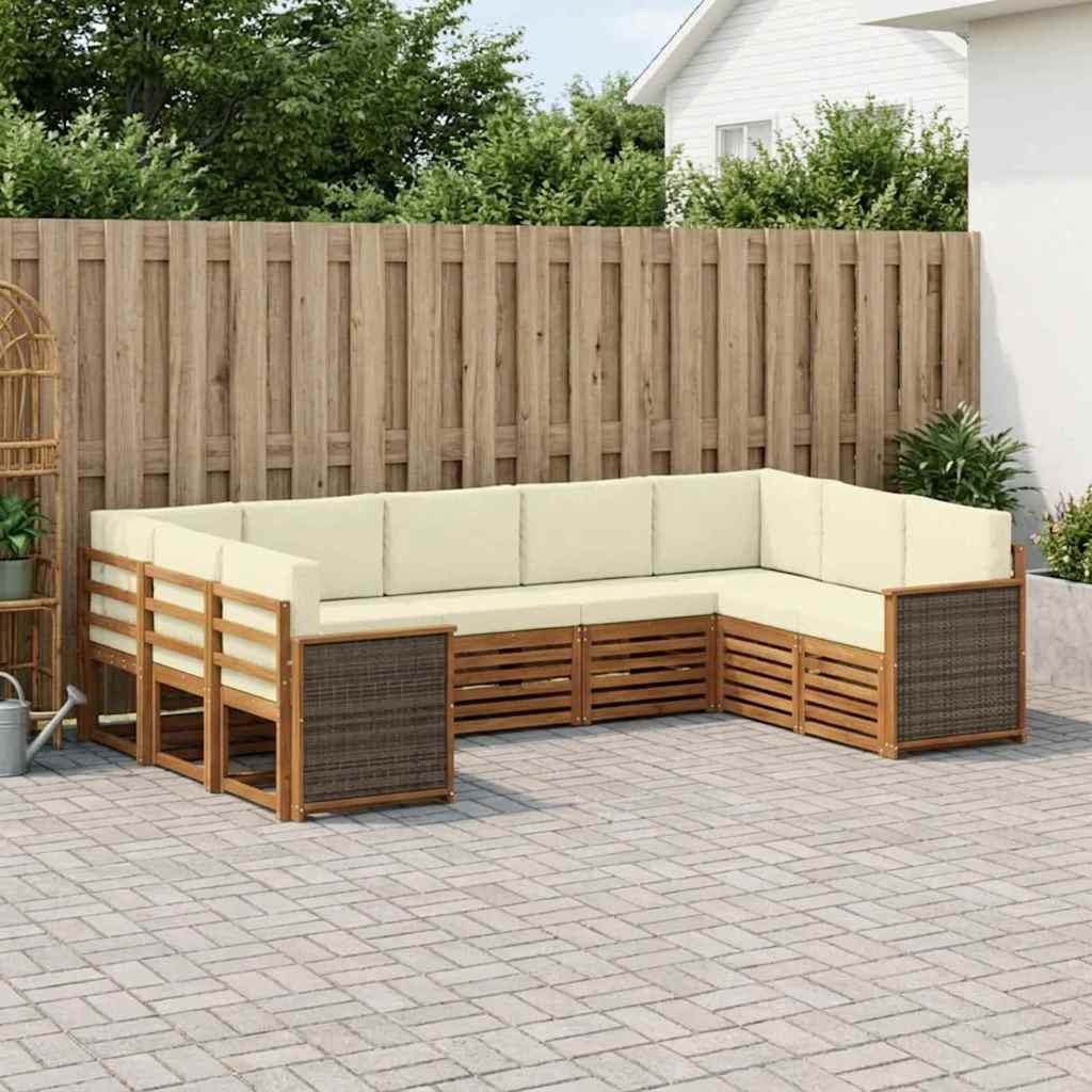 vidaXL Zestaw sofy narożnej z poduszką 7 pcs Naturalny i Kremowy
