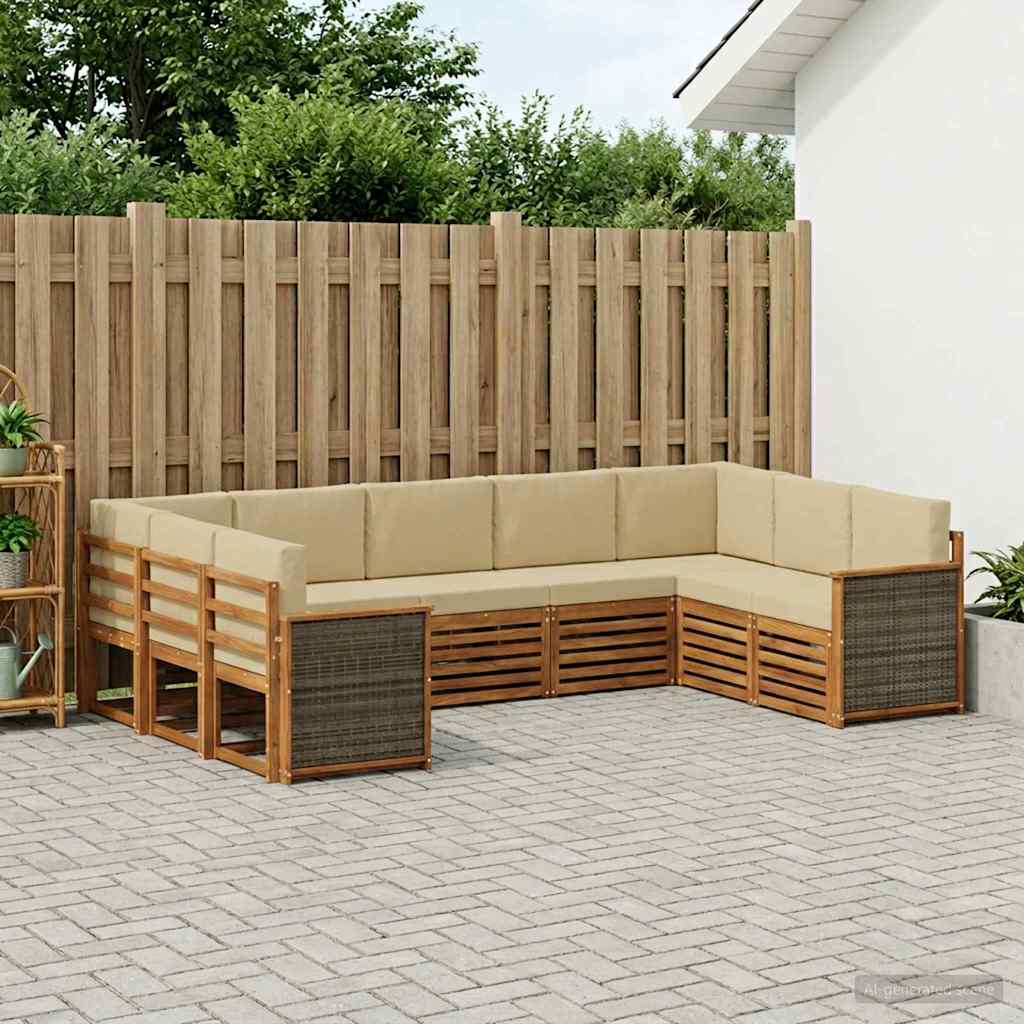 vidaXL Zestaw sofy narożnej z poduszką 7 pcs naturalny