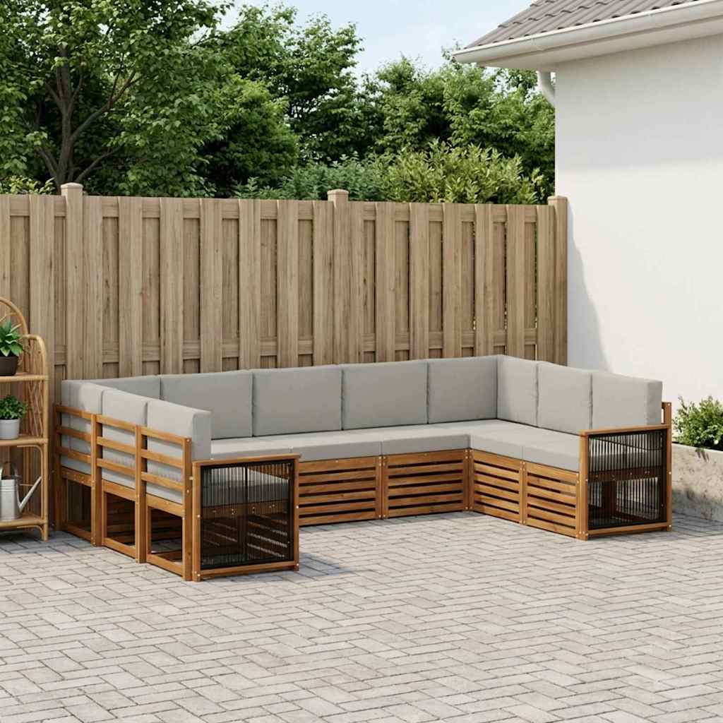 vidaXL Zestaw sofy narożnej z poduszką 7 pcs Naturalny i jasnoszary