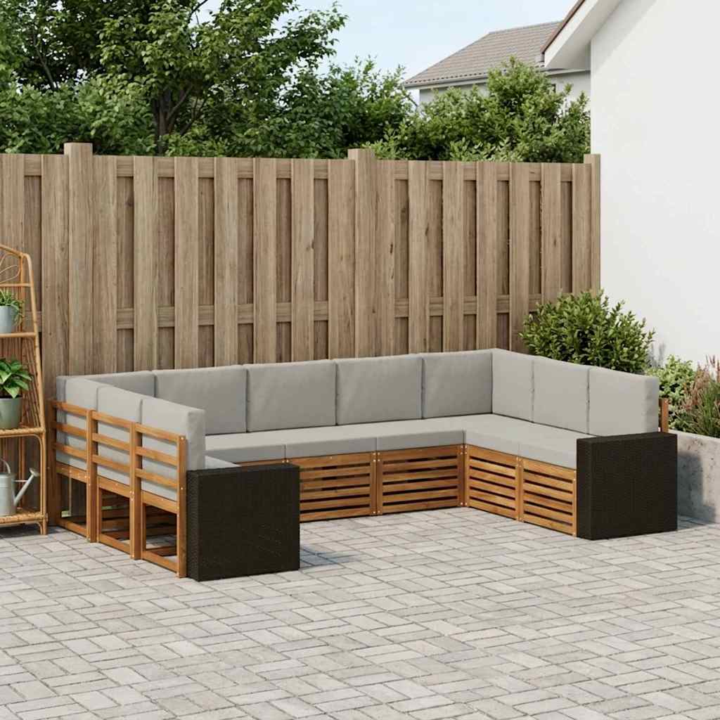 vidaXL Zestaw sof na zewnątrz 9 pcs Naturalny i jasnoszary Poliester