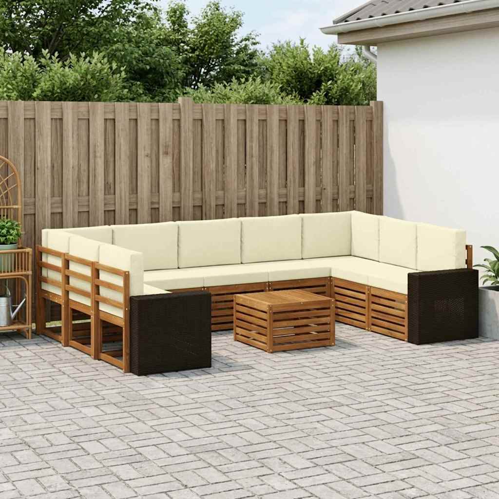 vidaXL Zestawy sof 10 pcs Naturalny i Kremowy Lite Drewno Akacji