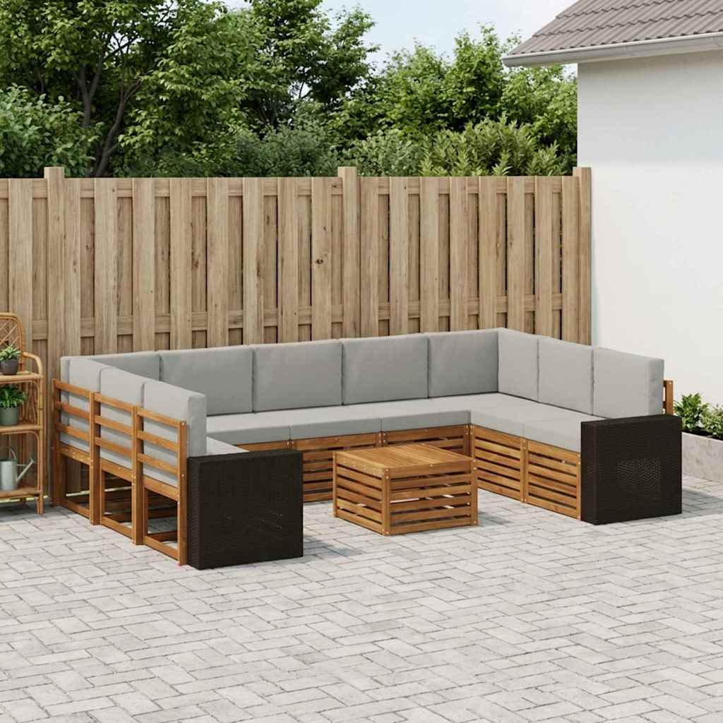 vidaXL Zestawy sof 10 pcs Naturalny i jasnoszary Lite Drewno Akacji