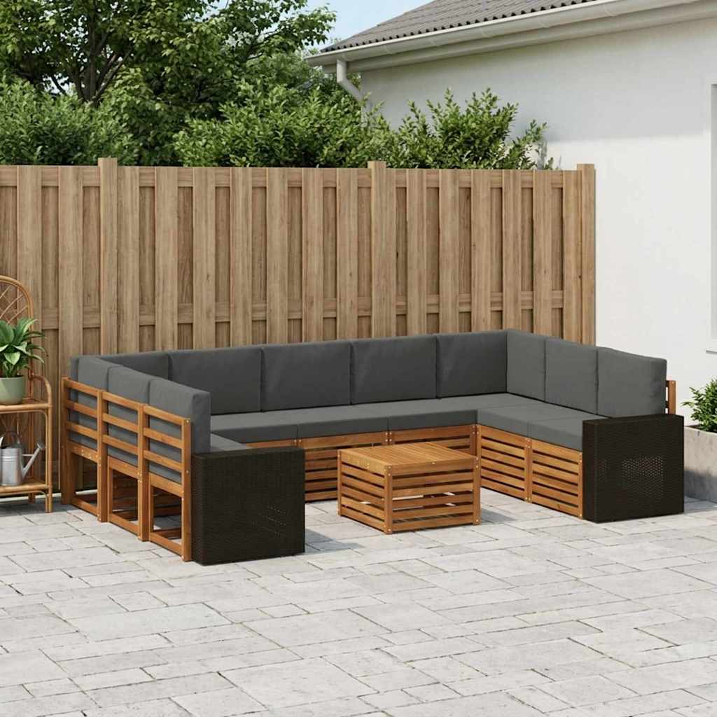 vidaXL Zestawy sof 10 pcs Naturalny i Antracytowy Lite Drewno Akacji