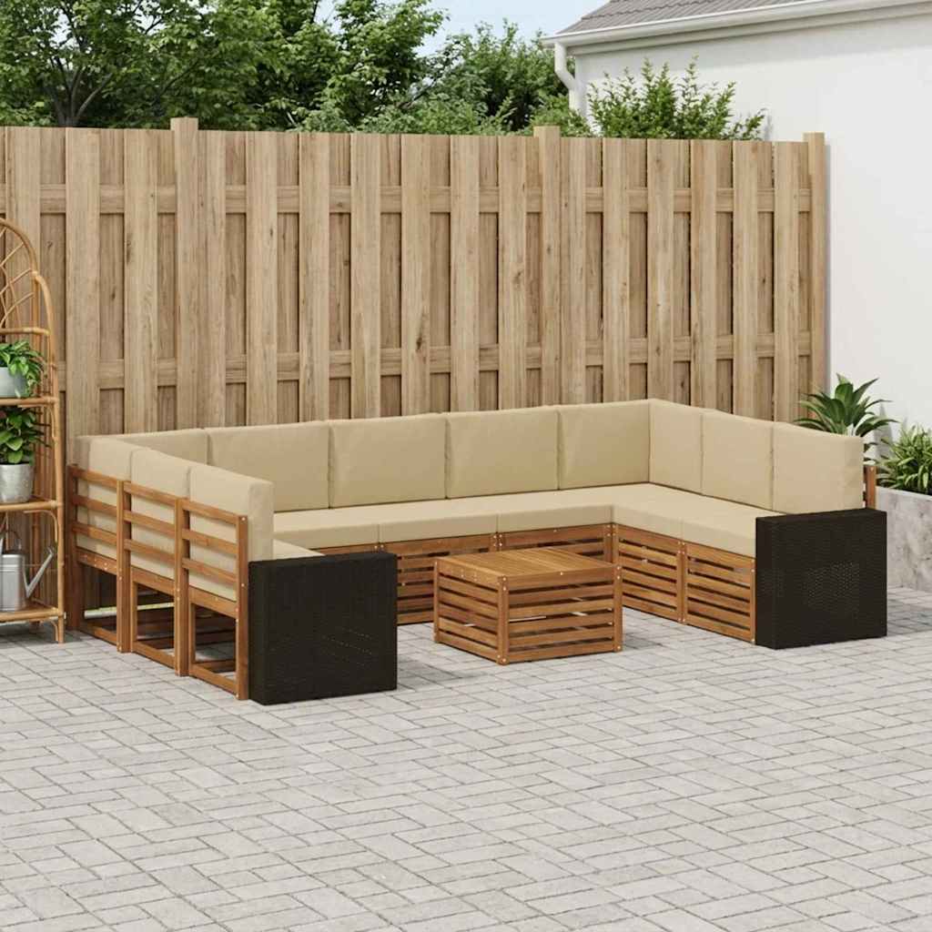vidaXL Zestawy sof 10 pcs Naturalny i Beżowy Lite Drewno Akacji