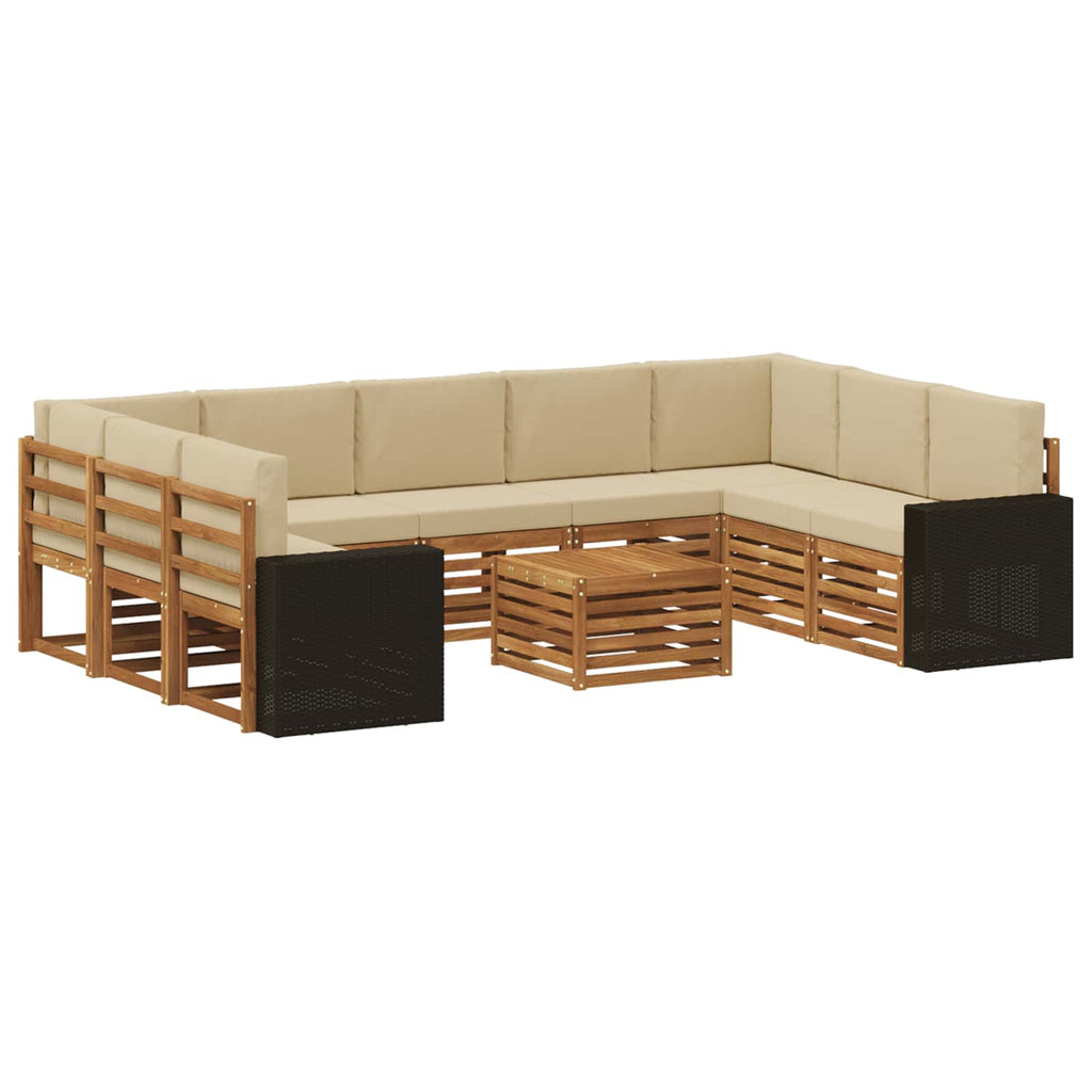vidaXL Zestawy sof 10 pcs Naturalny i Beżowy Lite Drewno Akacji