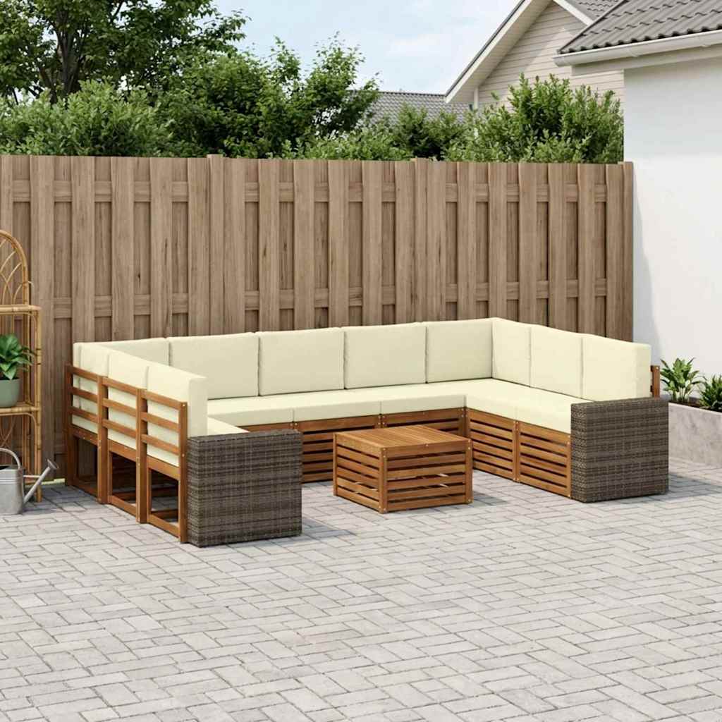 vidaXL Zestawy sof 10 pcs Naturalny i Kremowy Lite Drewno Akacji