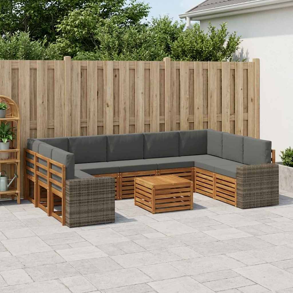 vidaXL Zestawy sof 10 pcs Naturalny i Antracytowy Lite Drewno Akacji