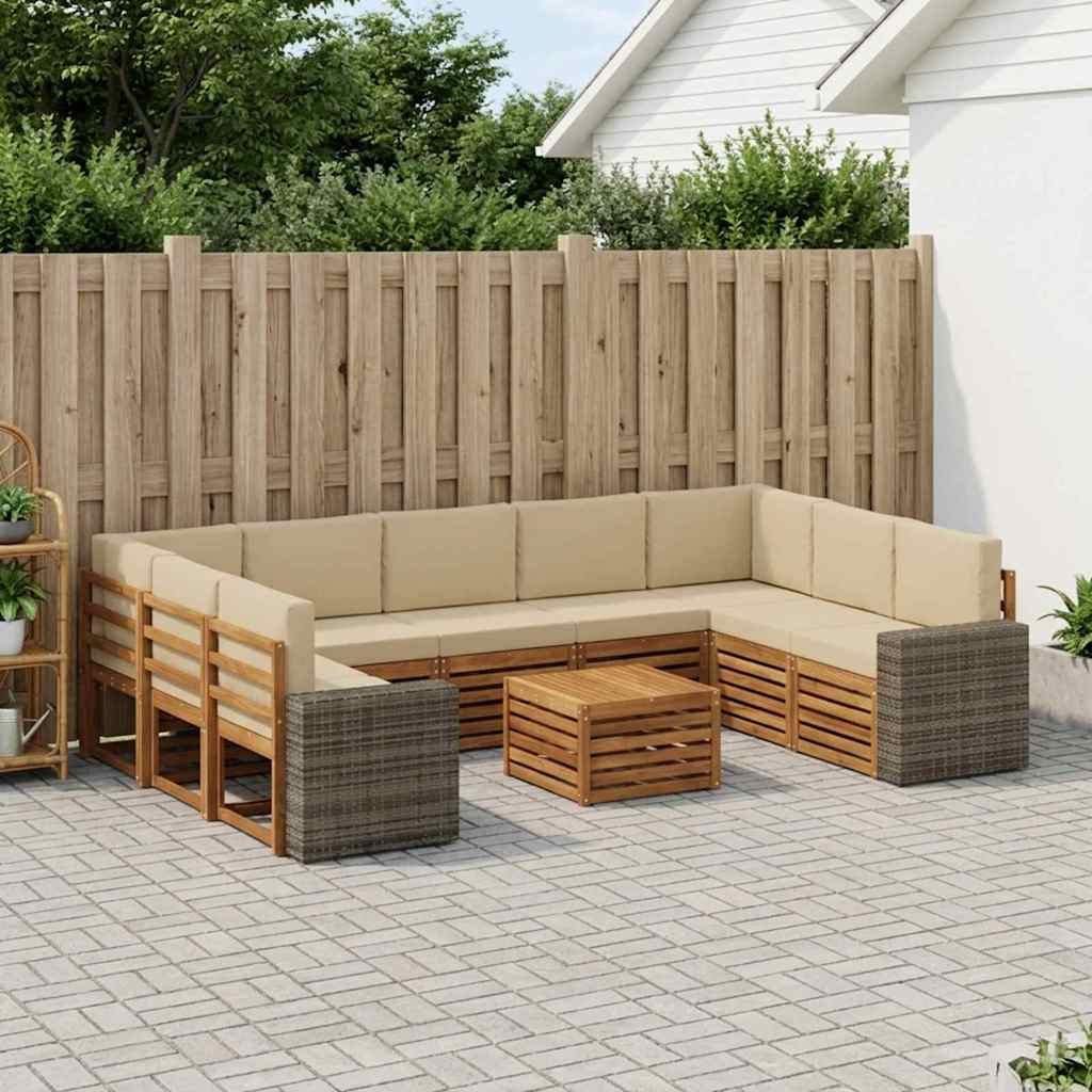 vidaXL Zestawy sof 10 pcs Naturalny i Beżowy Lite Drewno Akacji