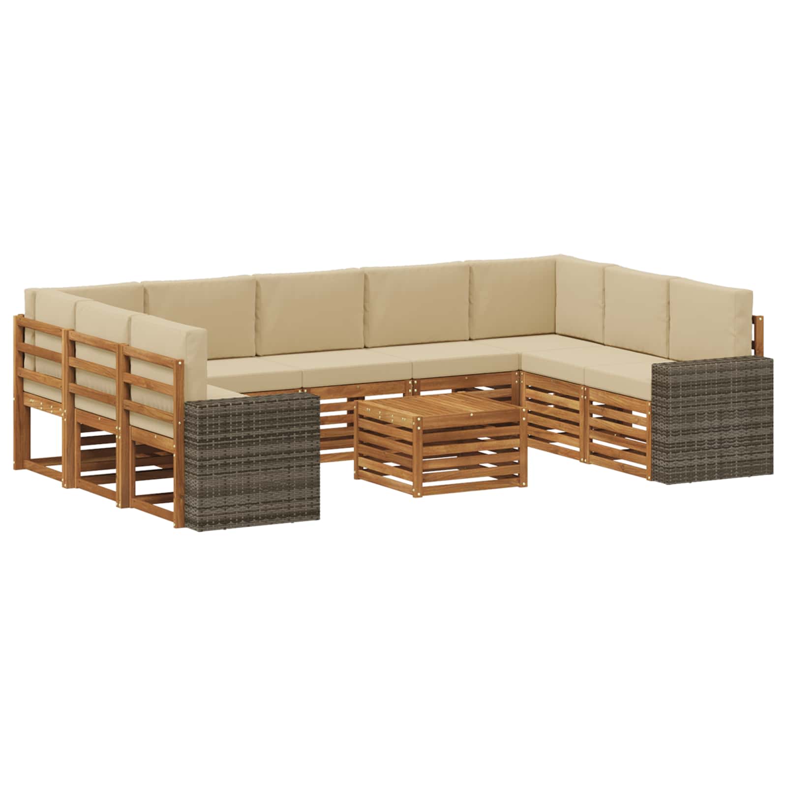vidaXL Zestawy sof 10 pcs Naturalny i Beżowy Lite Drewno Akacji