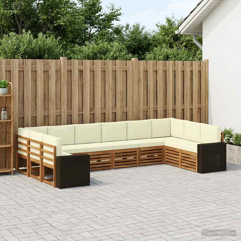 vidaXL Zestaw sof na zewnątrz 10 pcs Naturalny i Kremowy Poliester