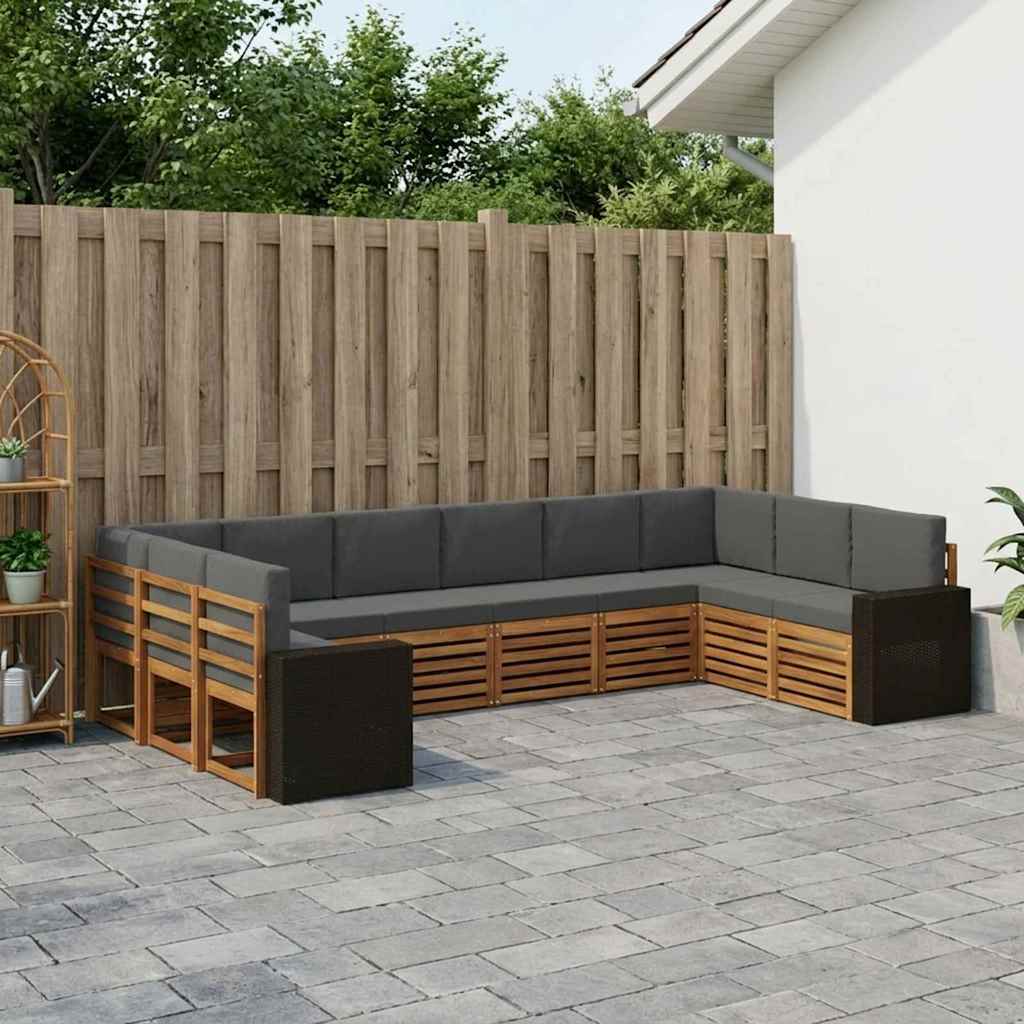 vidaXL Zestaw sof na zewnątrz 10 pcs Naturalny i Antracytowy Poliester