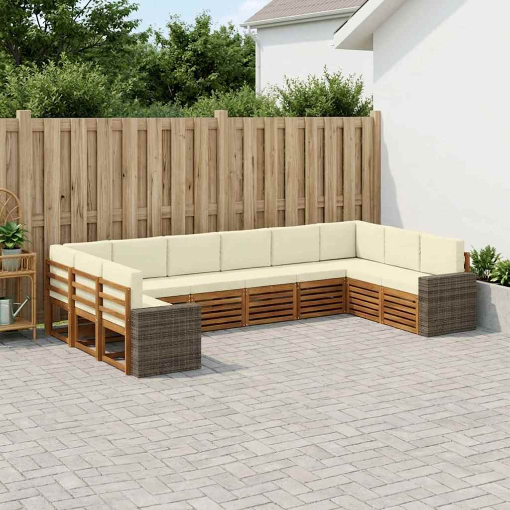 vidaXL Zestaw sof na zewnątrz 10 pcs Naturalny i Kremowy Poliester