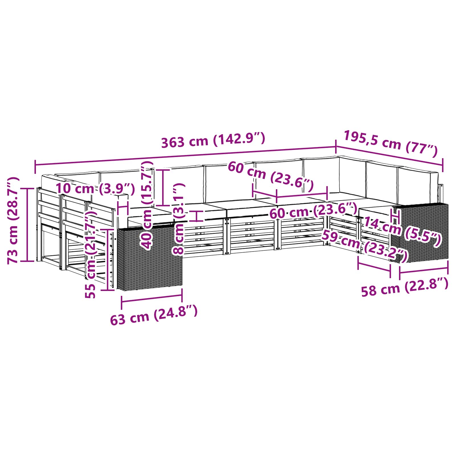 vidaXL Zestaw sof na zewnątrz 10 pcs Naturalny i Kremowy Poliester