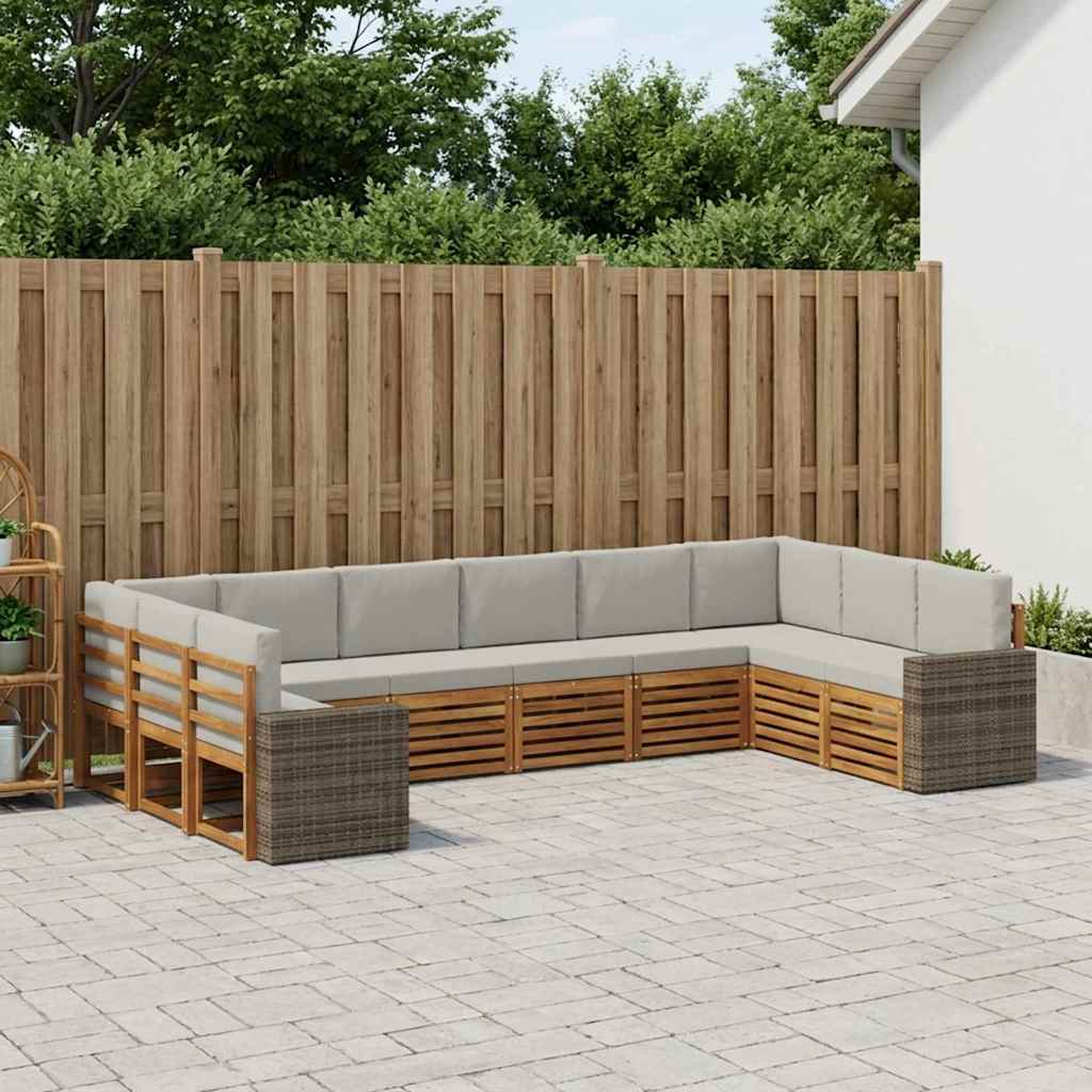 vidaXL Zestaw sof na zewnątrz 10 pcs Naturalny i jasnoszary Poliester