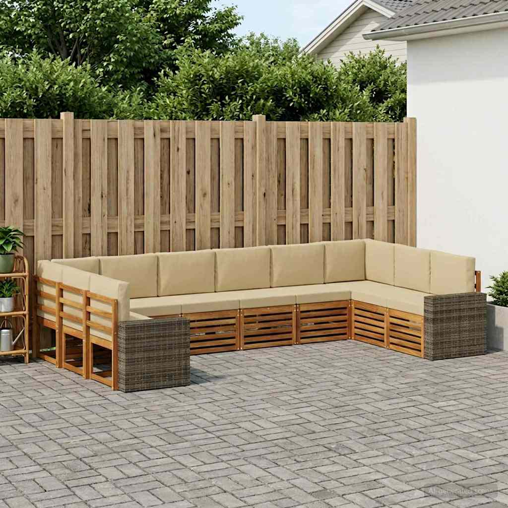 vidaXL Zestaw sof na zewnątrz 10 pcs Naturalny i Beżowy Poliester
