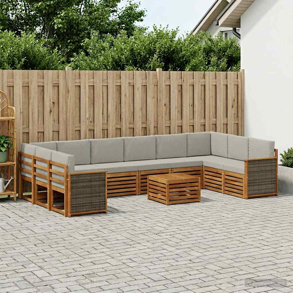 vidaXL Zestaw sof na zewnątrz z poduszką 8 pcs Naturalny i jasnoszary