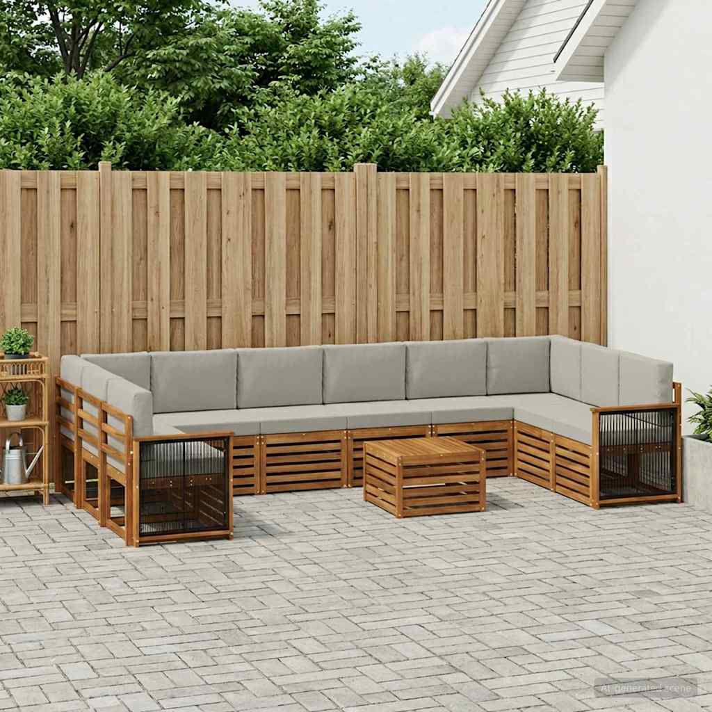 vidaXL Zestaw sof na zewnątrz z poduszką 8 pcs Naturalny i jasnoszary