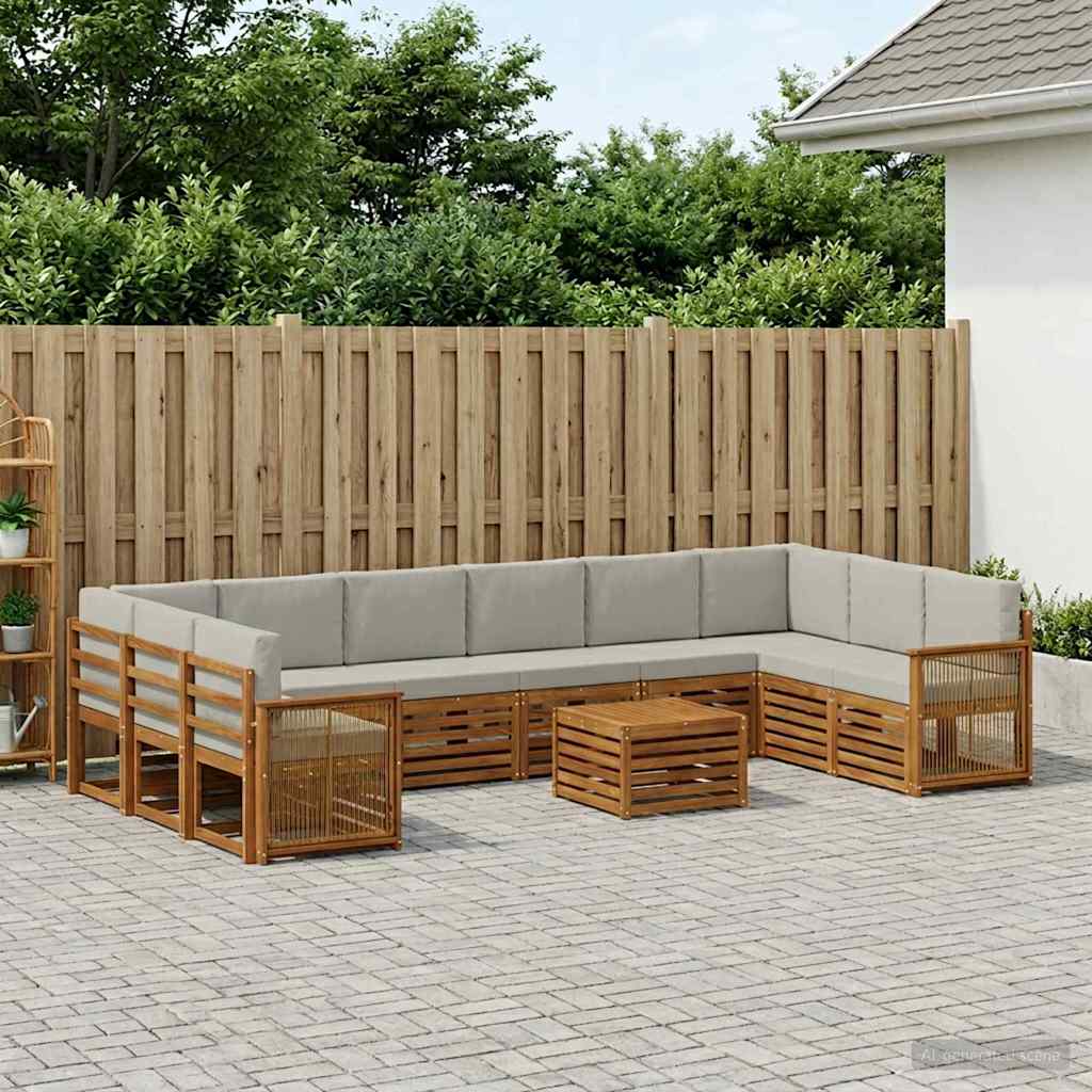 vidaXL Zestaw sof na zewnątrz z poduszką 8 pcs Naturalny i jasnoszary