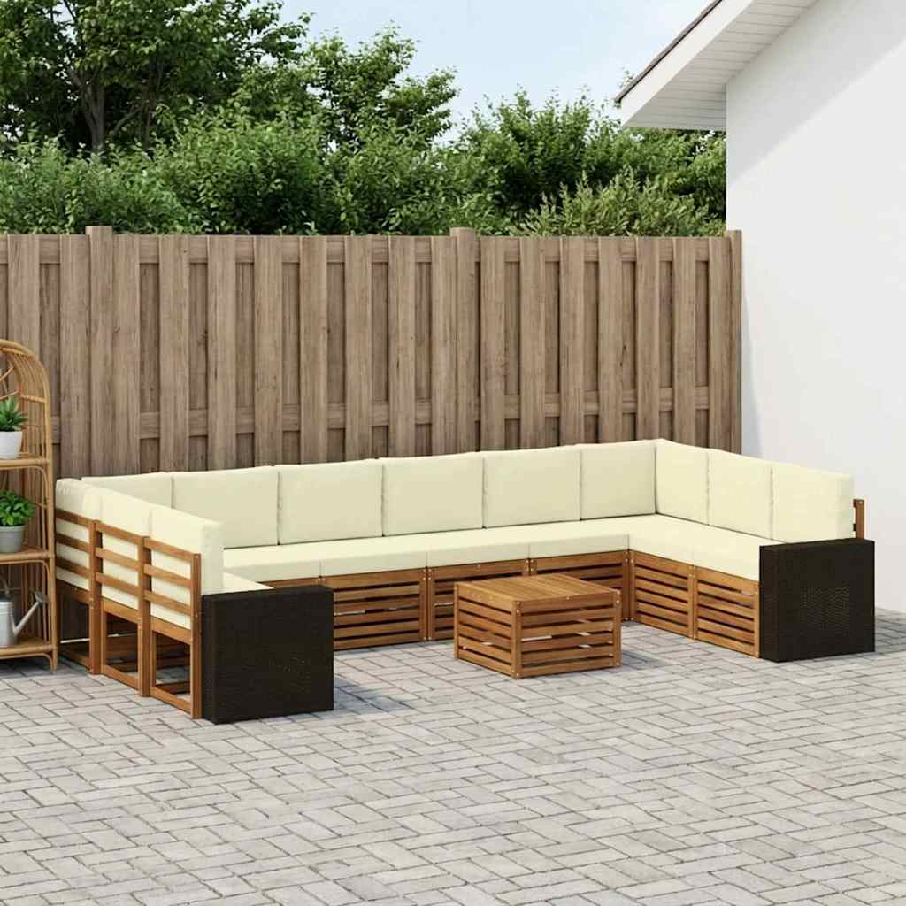 vidaXL Zestaw sof na zewnątrz 11 pcs Naturalny i Kremowy Poliester