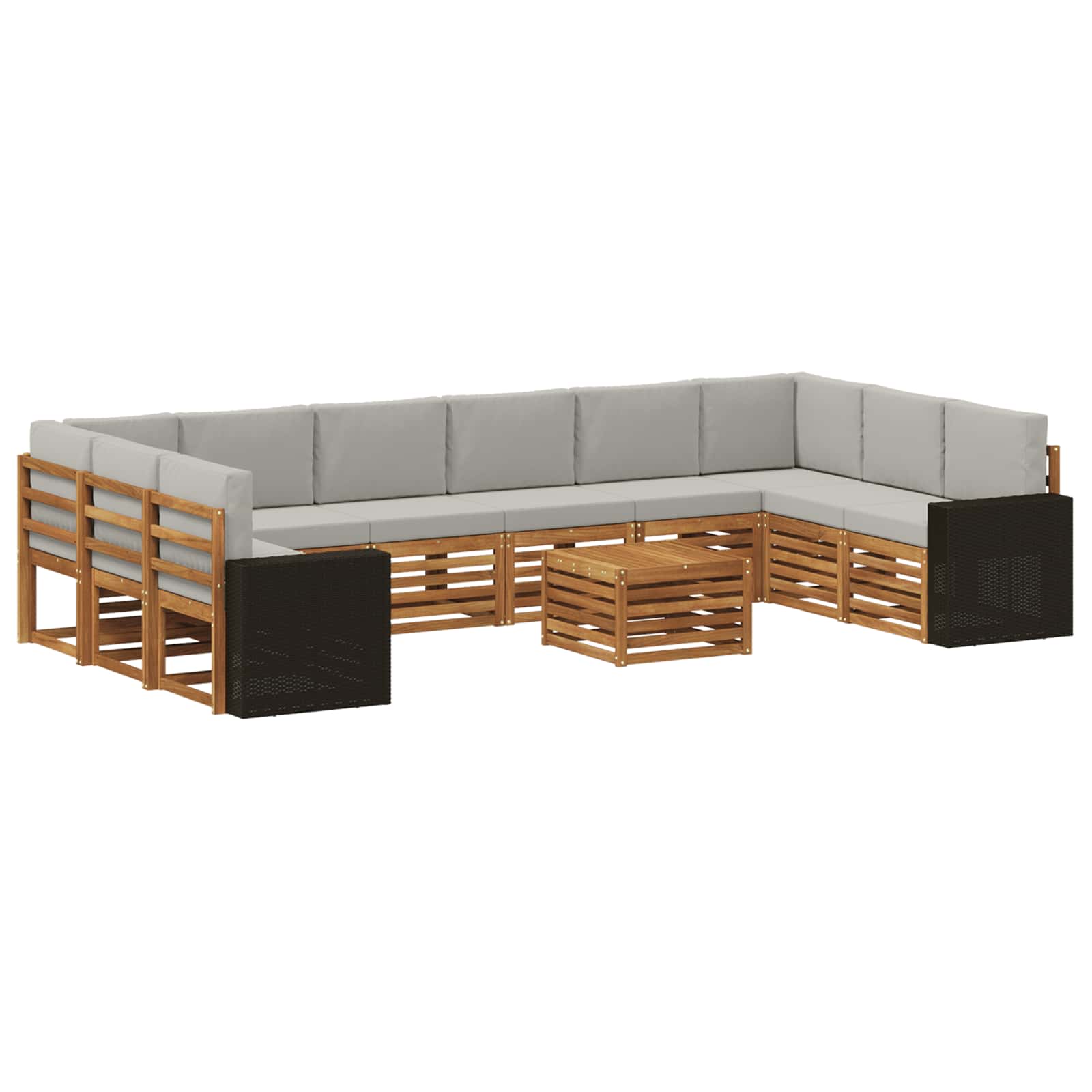 vidaXL Zestaw sof na zewnątrz 11 pcs Naturalny i jasnoszary Poliester