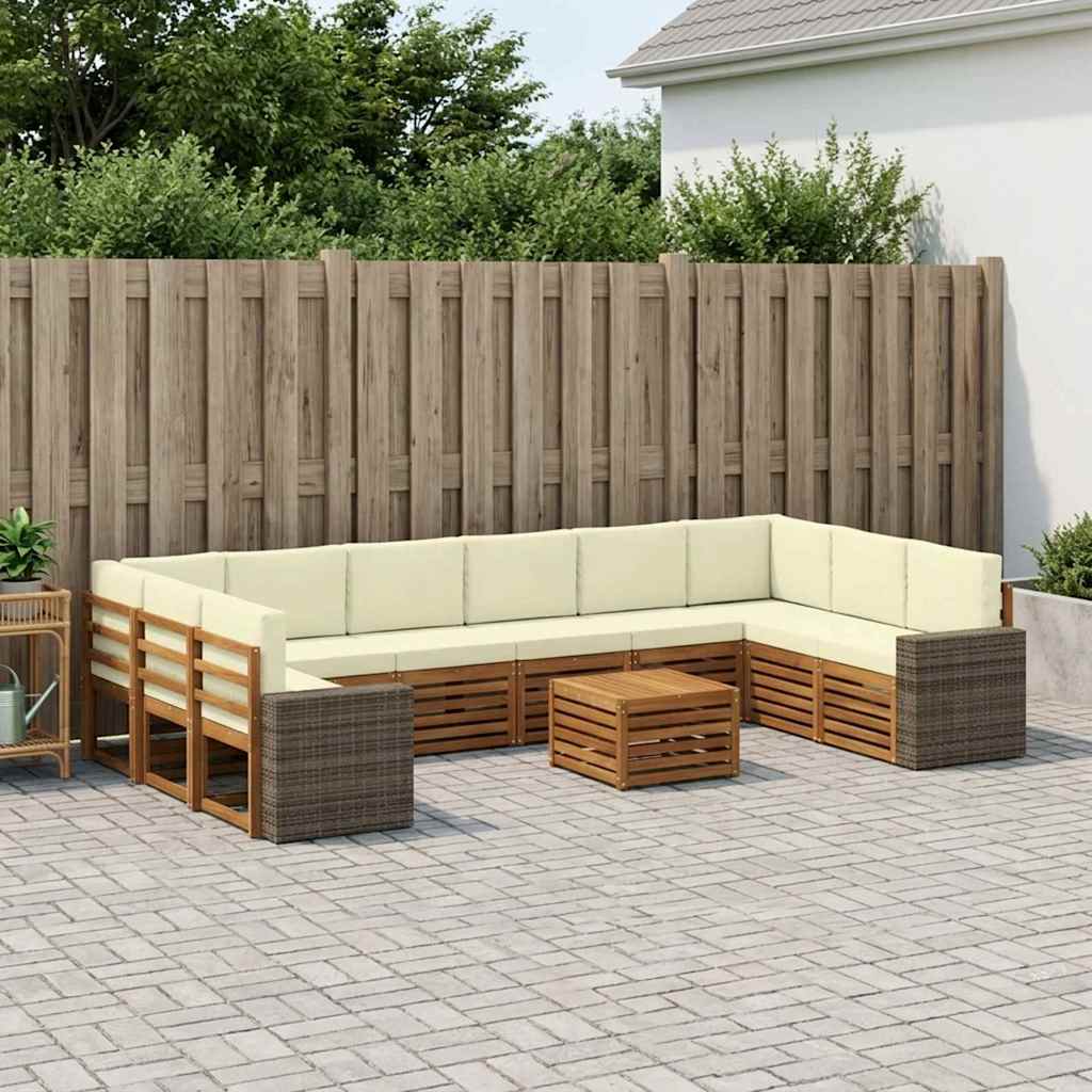 vidaXL Zestaw sof na zewnątrz 11 pcs Naturalny i Kremowy Poliester