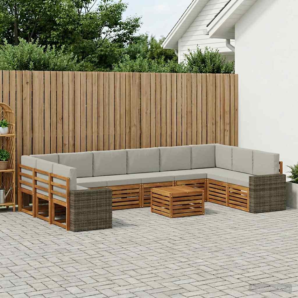 vidaXL Zestaw sof na zewnątrz 11 pcs Naturalny i jasnoszary Poliester