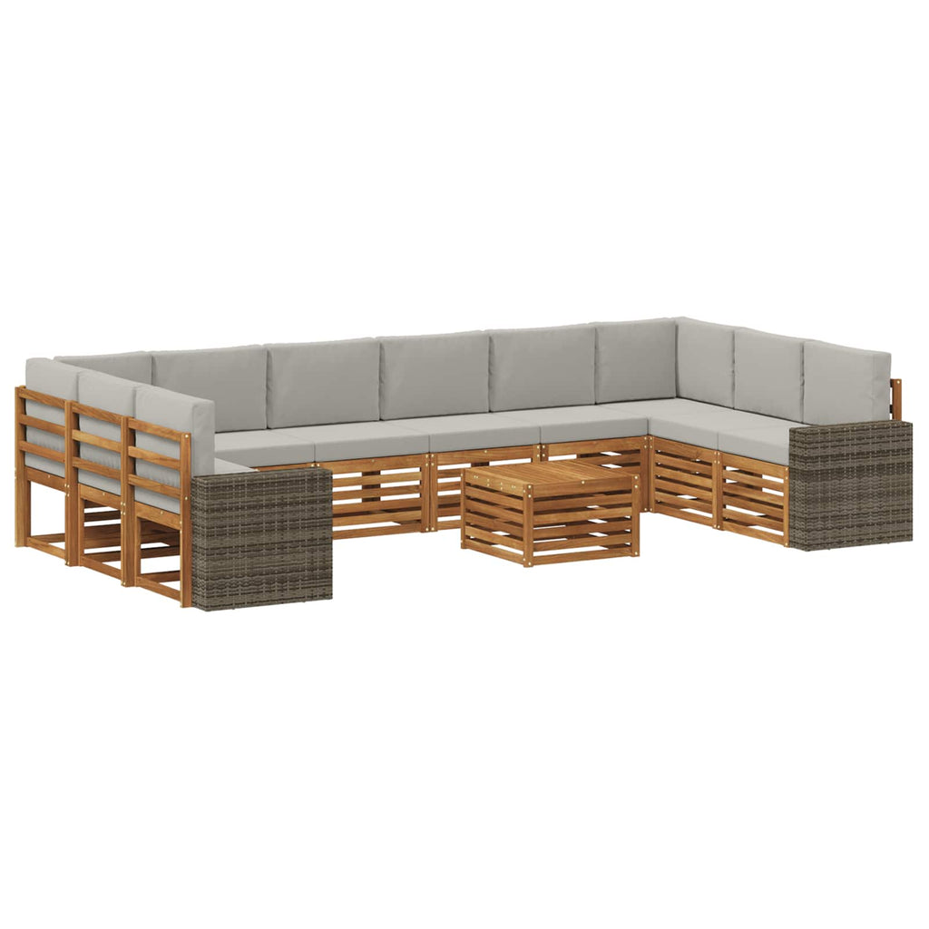vidaXL Zestaw sof na zewnątrz 11 pcs Naturalny i jasnoszary Poliester