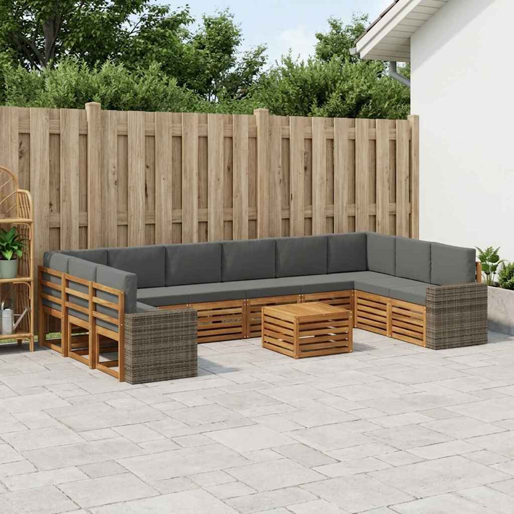 vidaXL Zestaw sof na zewnątrz 11 pcs Naturalny i Antracytowy Poliester