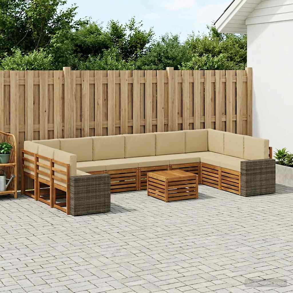 vidaXL Zestaw sof na zewnątrz 11 pcs Naturalny i Beżowy Poliester