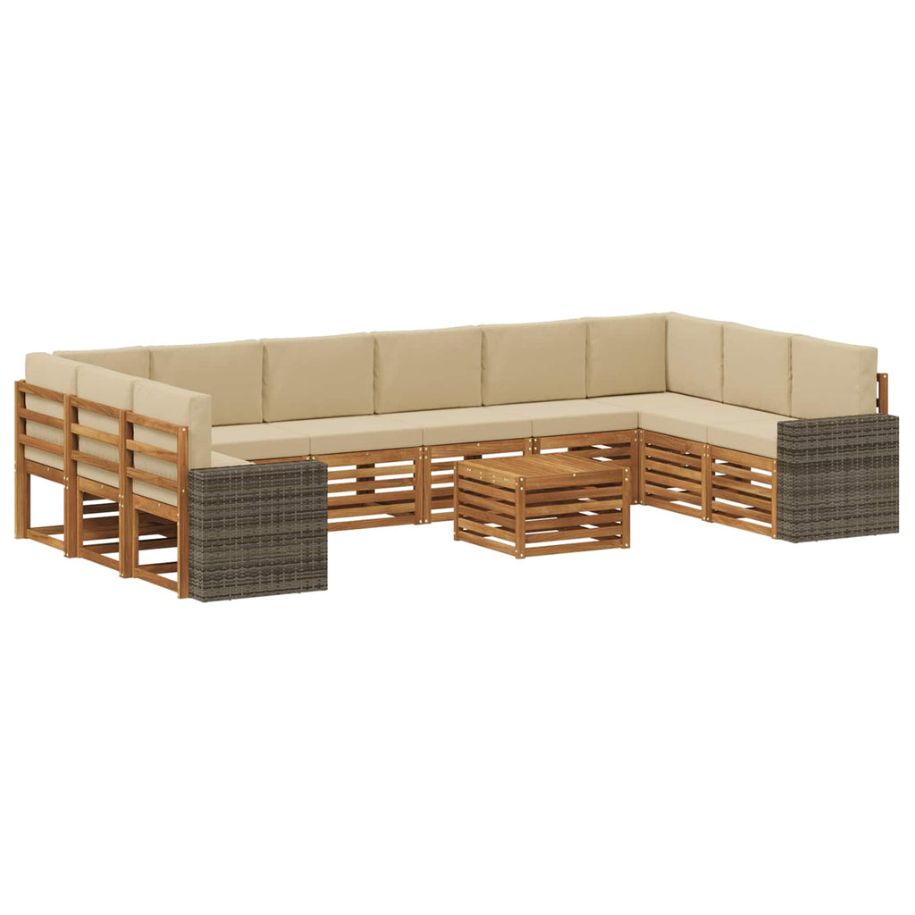 vidaXL Zestaw sof na zewnątrz 11 pcs Naturalny i Beżowy Poliester