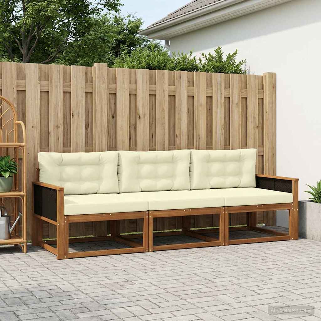 vidaXL Zestaw sof na zewnątrz z poduszką 3 pcs Naturalny i Kremowy