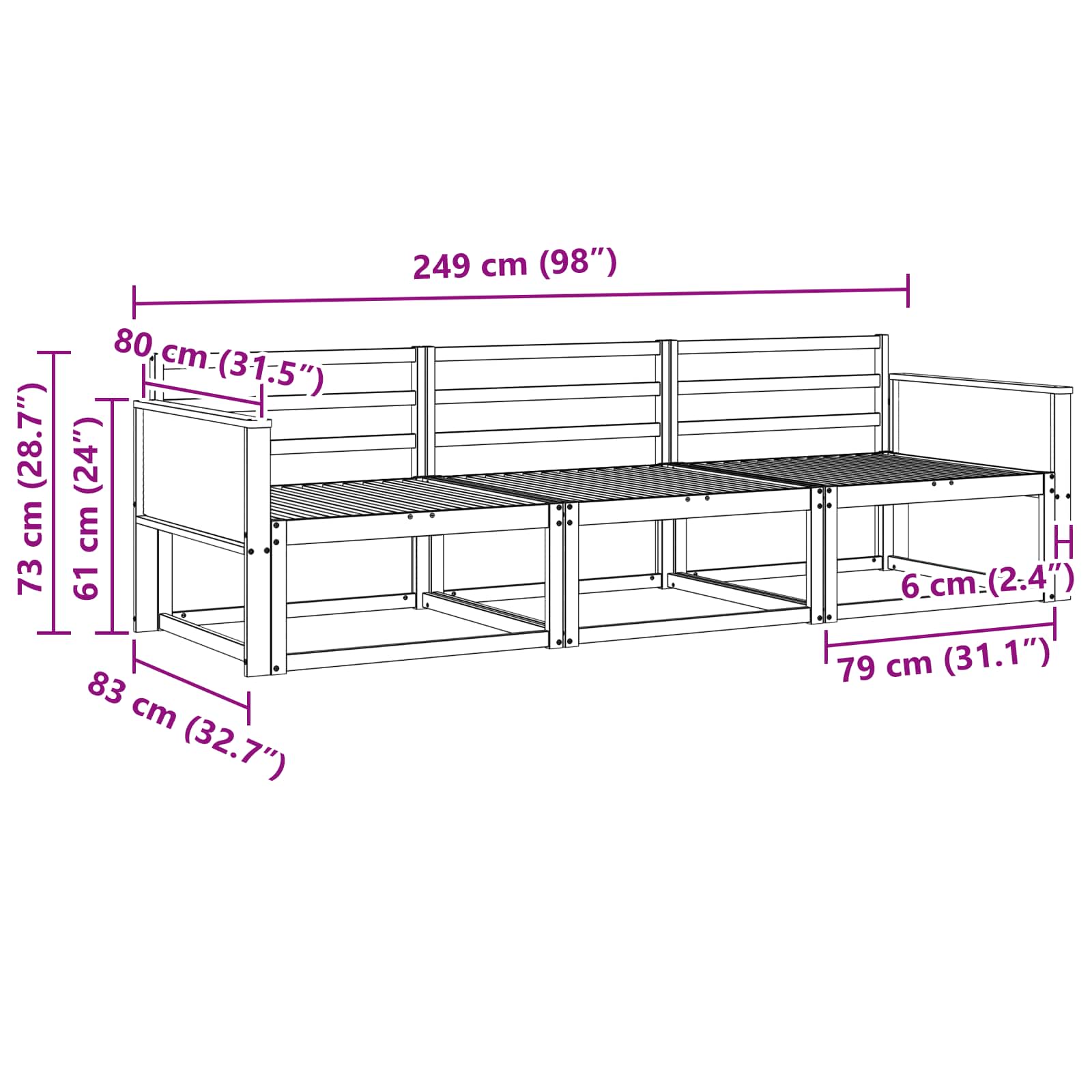 vidaXL Zestaw sof na zewnątrz 3 pcs naturalny Lite Drewno Akacji