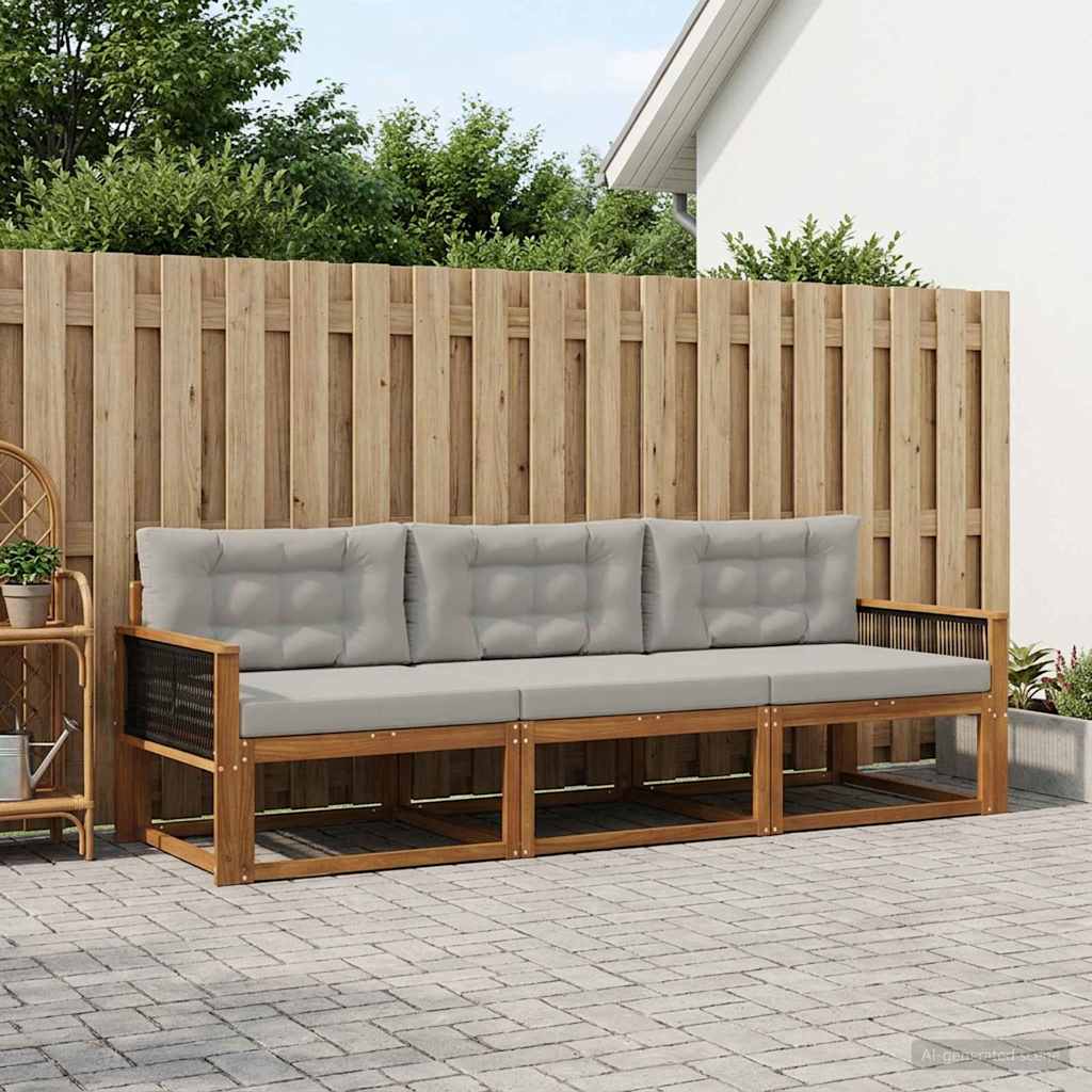 vidaXL Zestaw sof na zewnątrz z poduszką 3 pcs Naturalny i jasnoszary