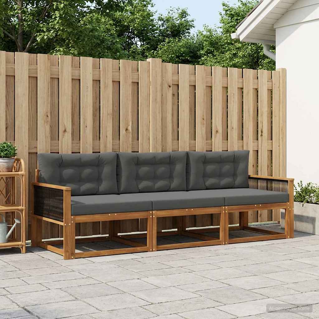 vidaXL Zestaw sof na zewnątrz z poduszką 3 pcs Naturalny i Antracytowy