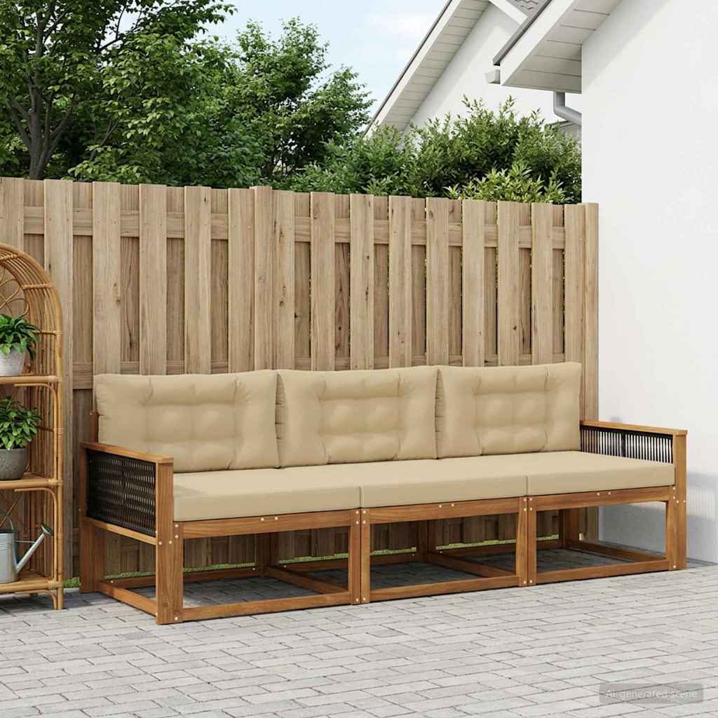 vidaXL Zestaw sof na zewnątrz z poduszką 3 pcs Naturalny i Beżowy