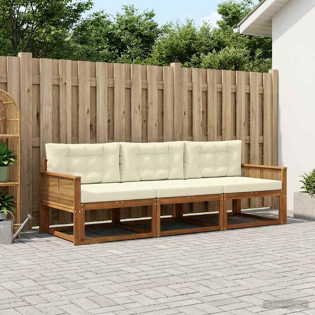 vidaXL Zestaw sof na zewnątrz z poduszką 3 pcs Naturalny i Kremowy