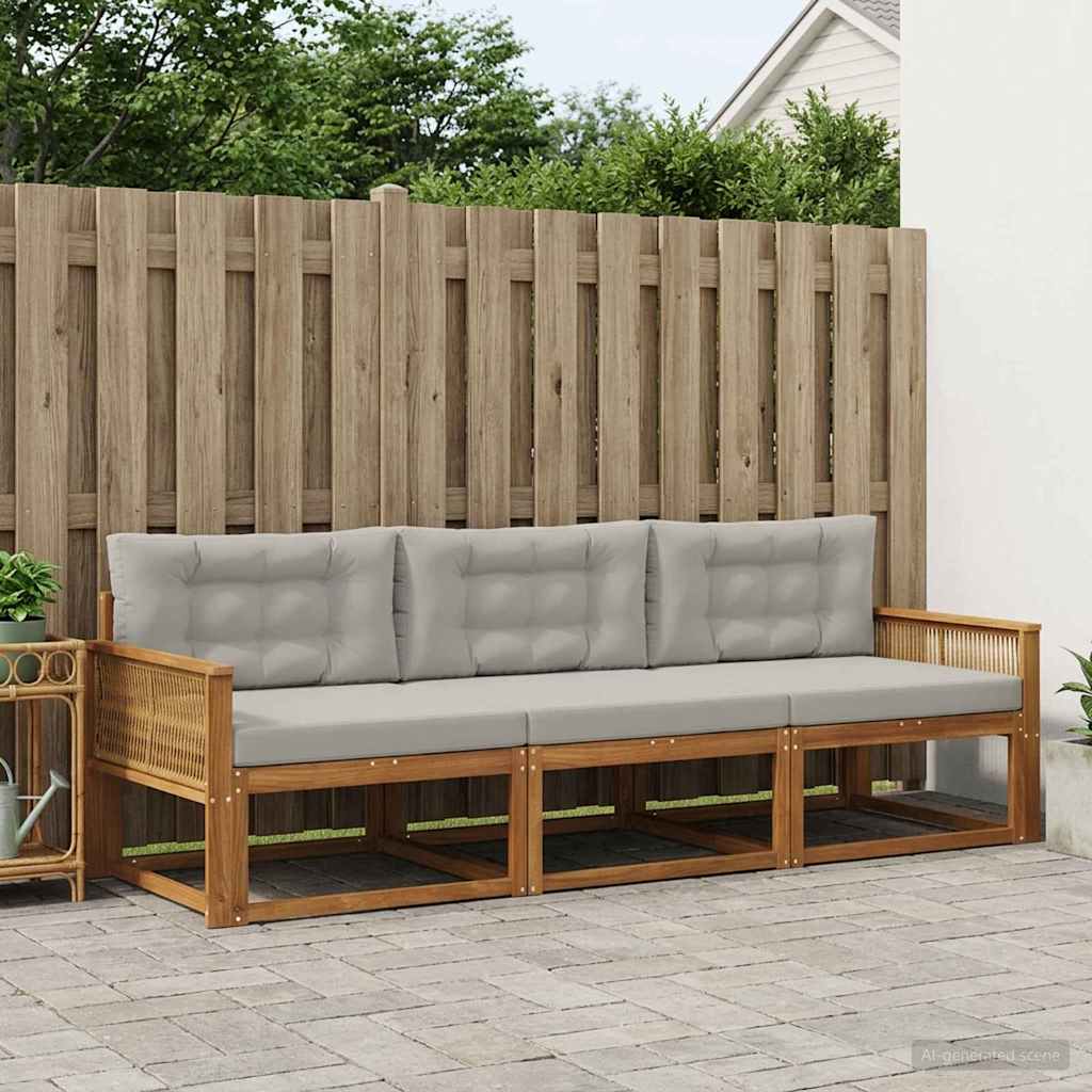 vidaXL Zestaw sof na zewnątrz z poduszką 3 pcs Naturalny i jasnoszary