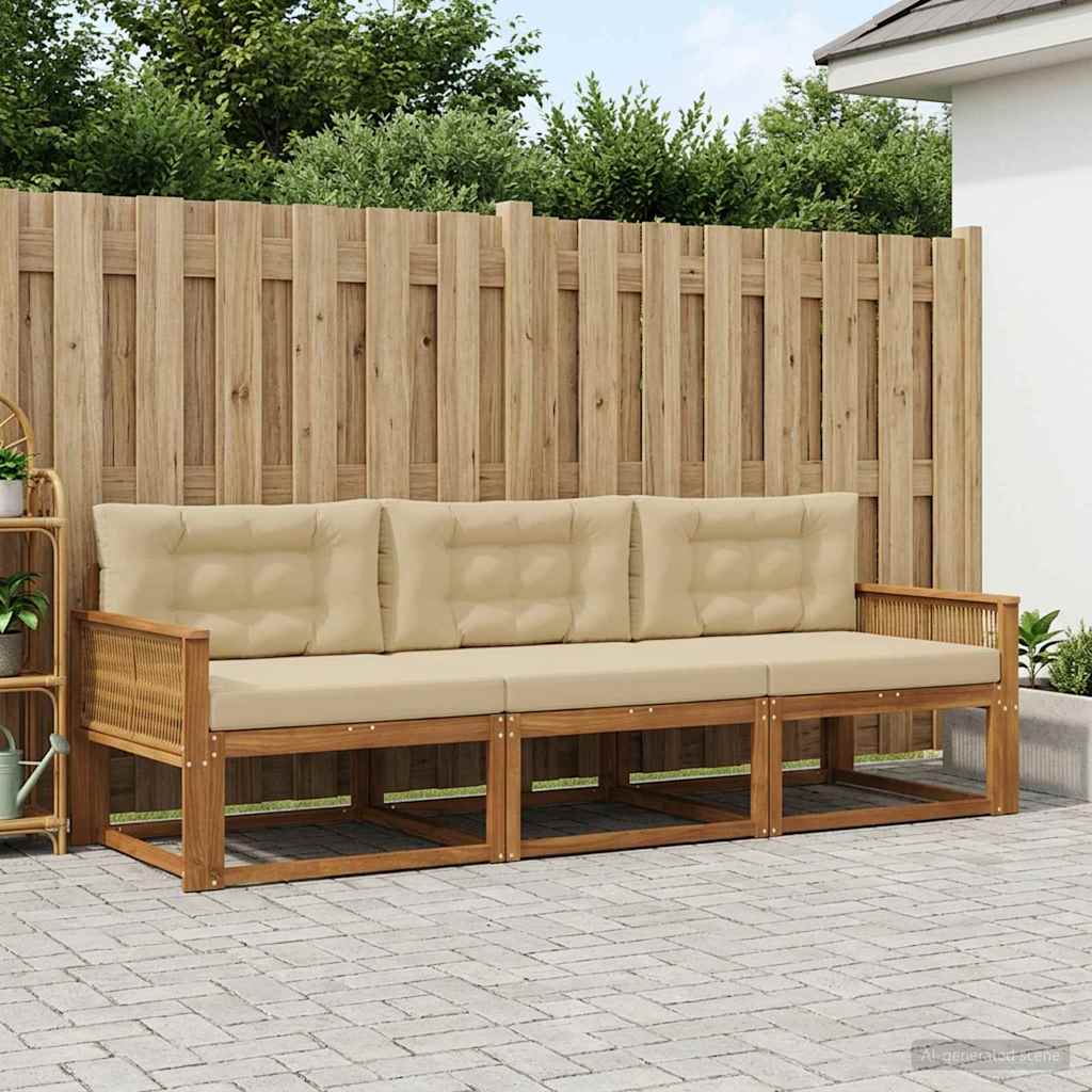 vidaXL Zestaw sof na zewnątrz z poduszką 3 pcs Naturalny i Beżowy