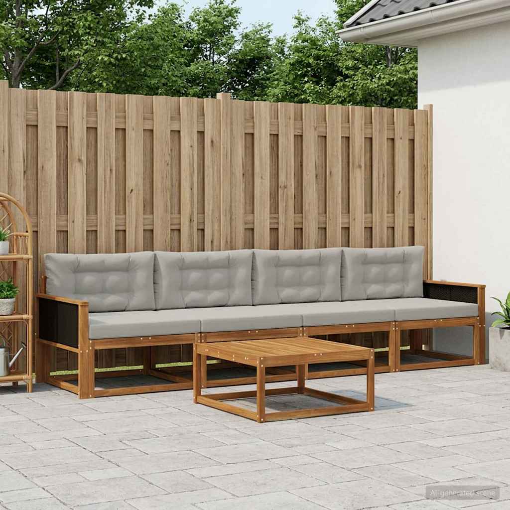 vidaXL Zestaw sof na zewnątrz 5 pcs Naturalny i jasnoszary