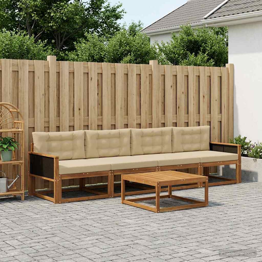 vidaXL Zestaw sof na zewnątrz z poduszką 5 pcs Naturalny i Beżowy