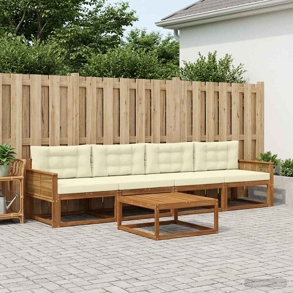 vidaXL Zestaw sof na zewnątrz z poduszką 5 pcs Naturalny i Kremowy