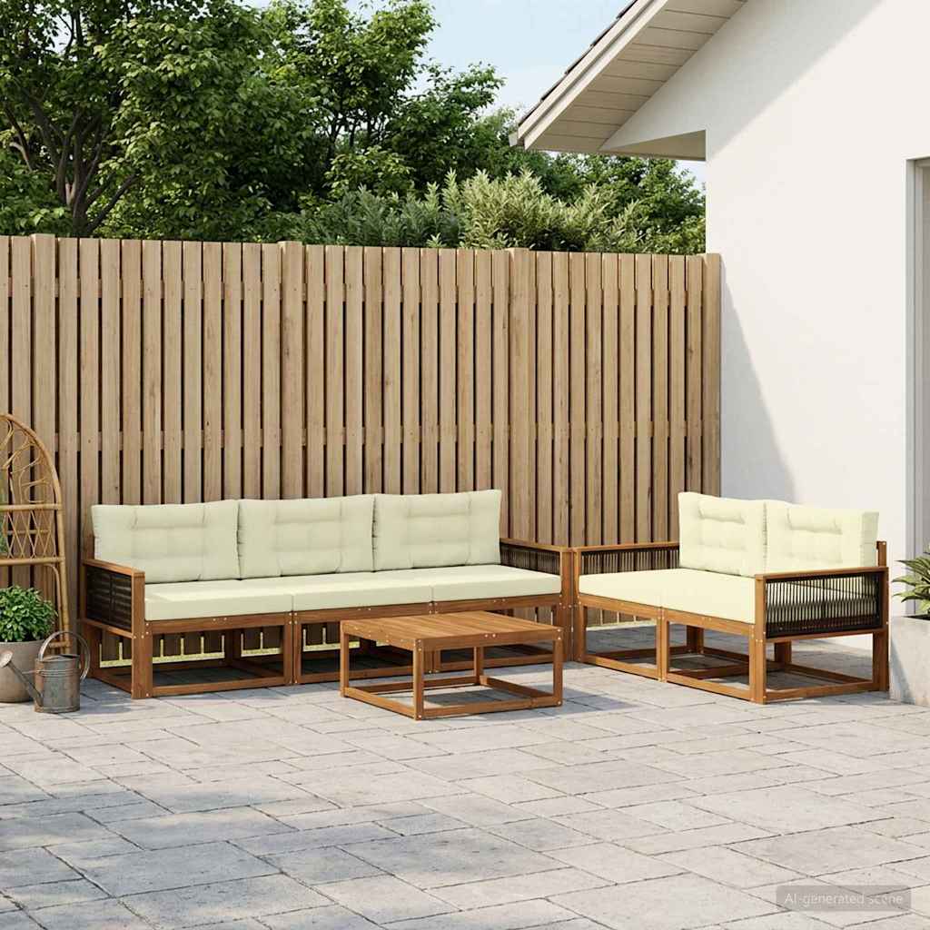 vidaXL Zestaw sof na zewnątrz z poduszką 6 pcs Naturalny i Kremowy