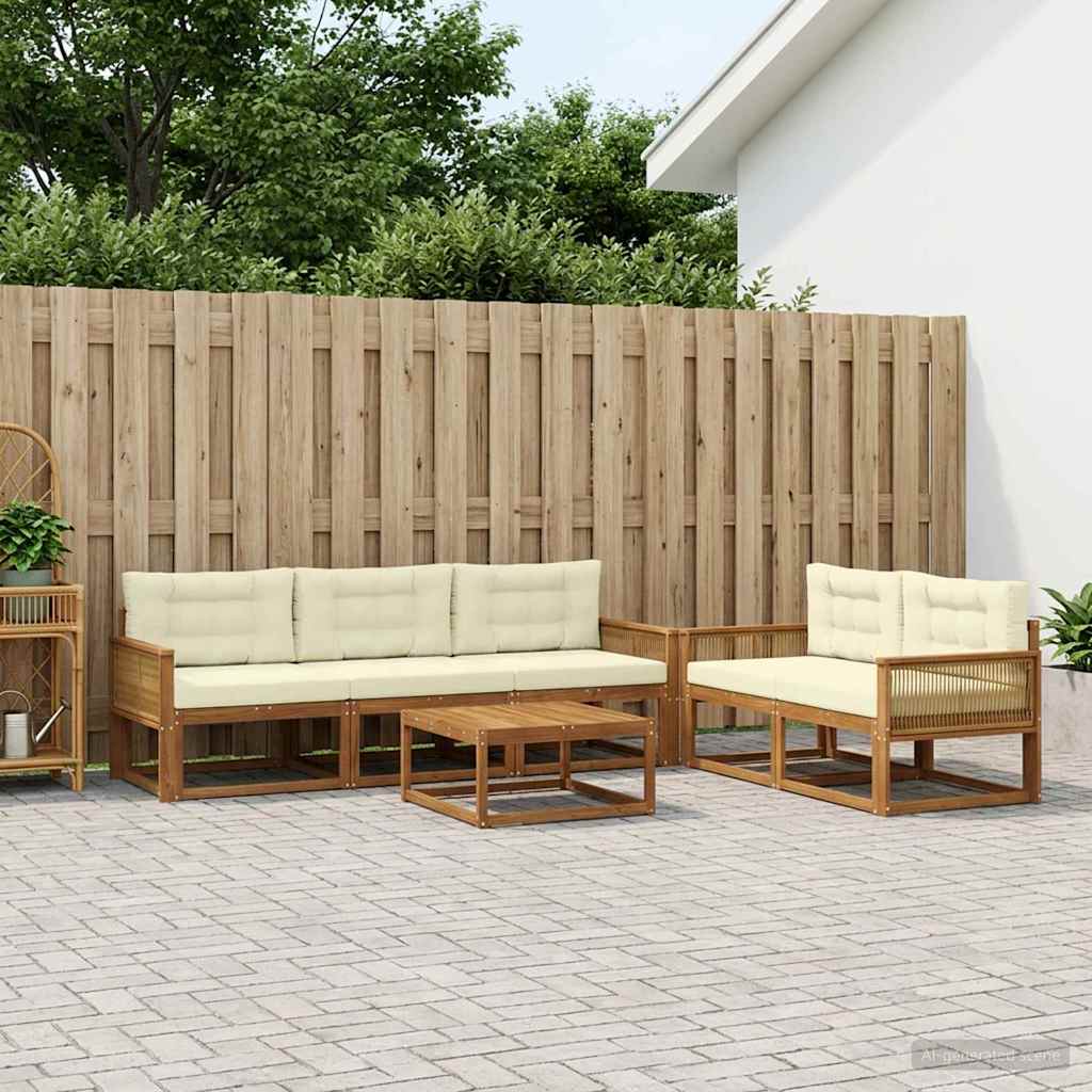 vidaXL Zestaw sof na zewnątrz z poduszką 6 pcs Naturalny i Kremowy