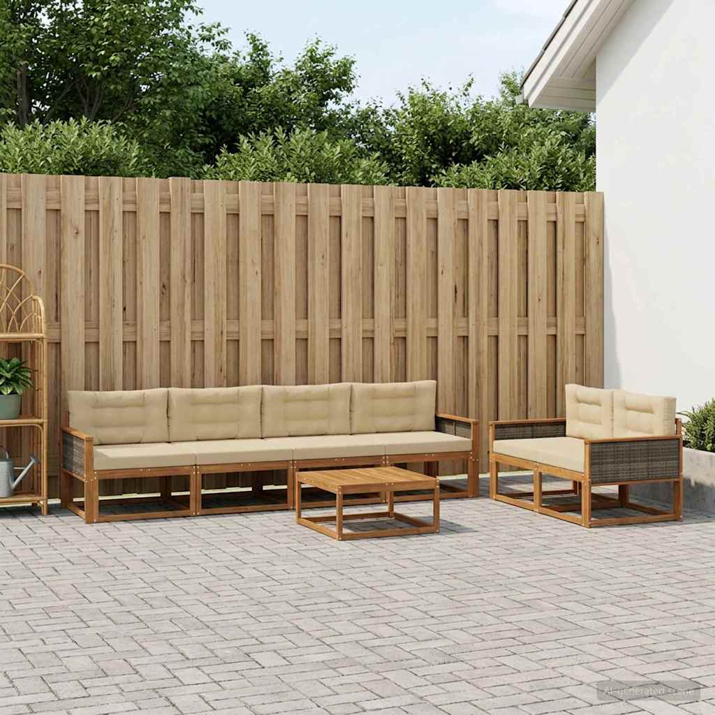 vidaXL Zestaw sof na zewnątrz z poduszką 7 pcs Naturalny i Beżowy
