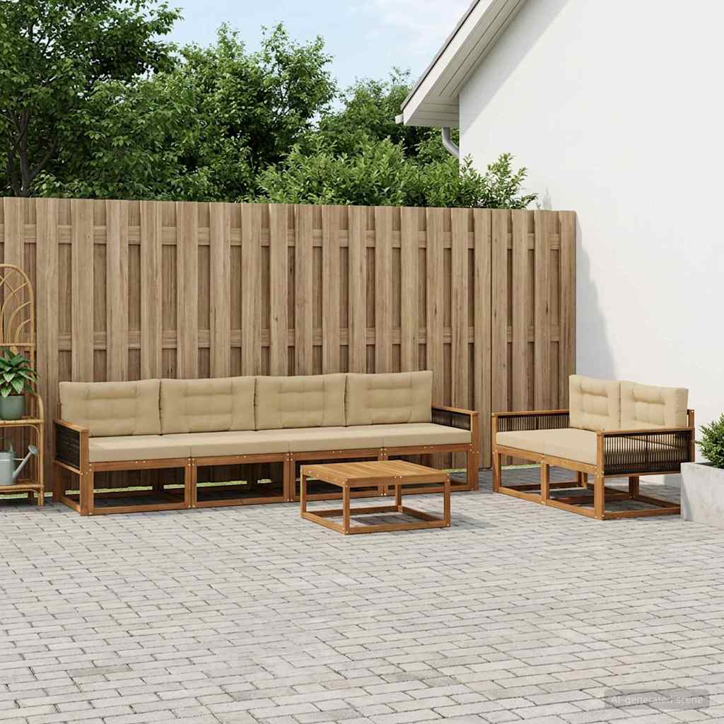 vidaXL Zestaw sof na zewnątrz z poduszką 7 pcs Naturalny i Beżowy
